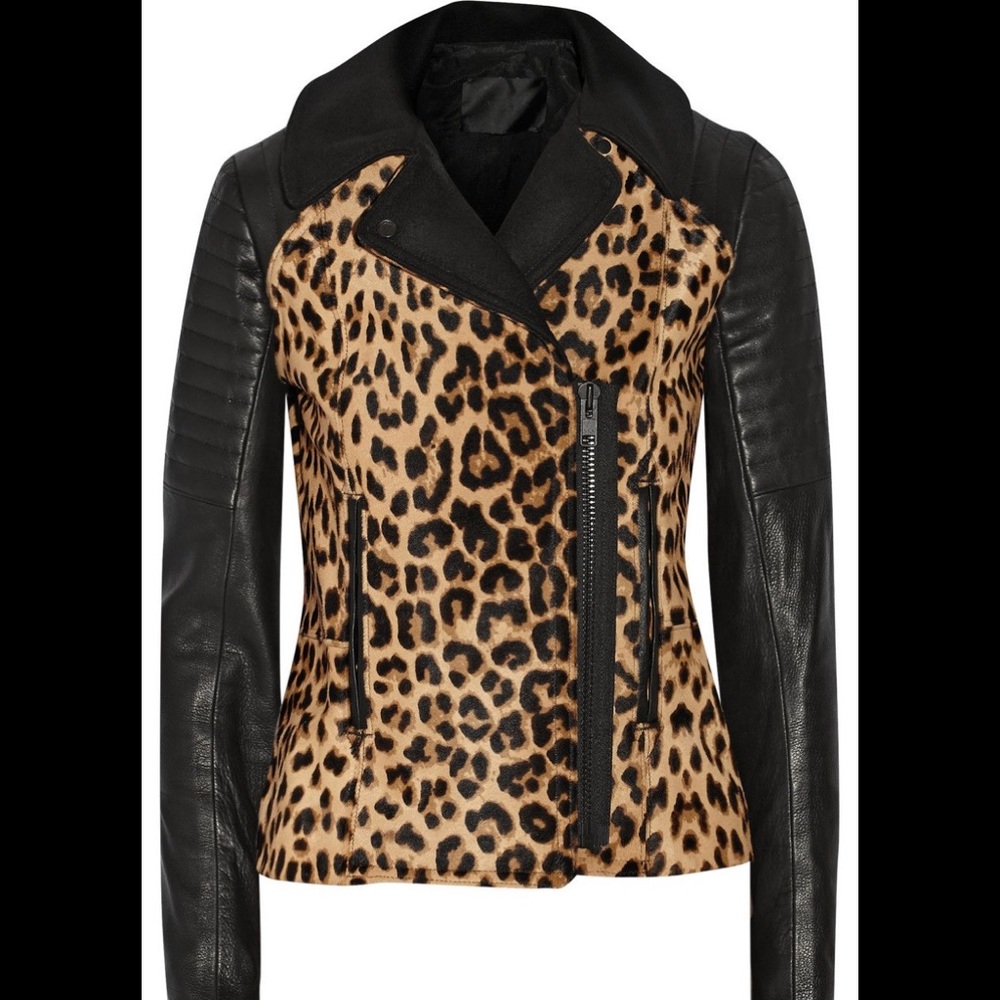 🐆RARE A.L.C. Leopard Calf Hair Lthr Motorcycle Jacket - Picture 1 of 7